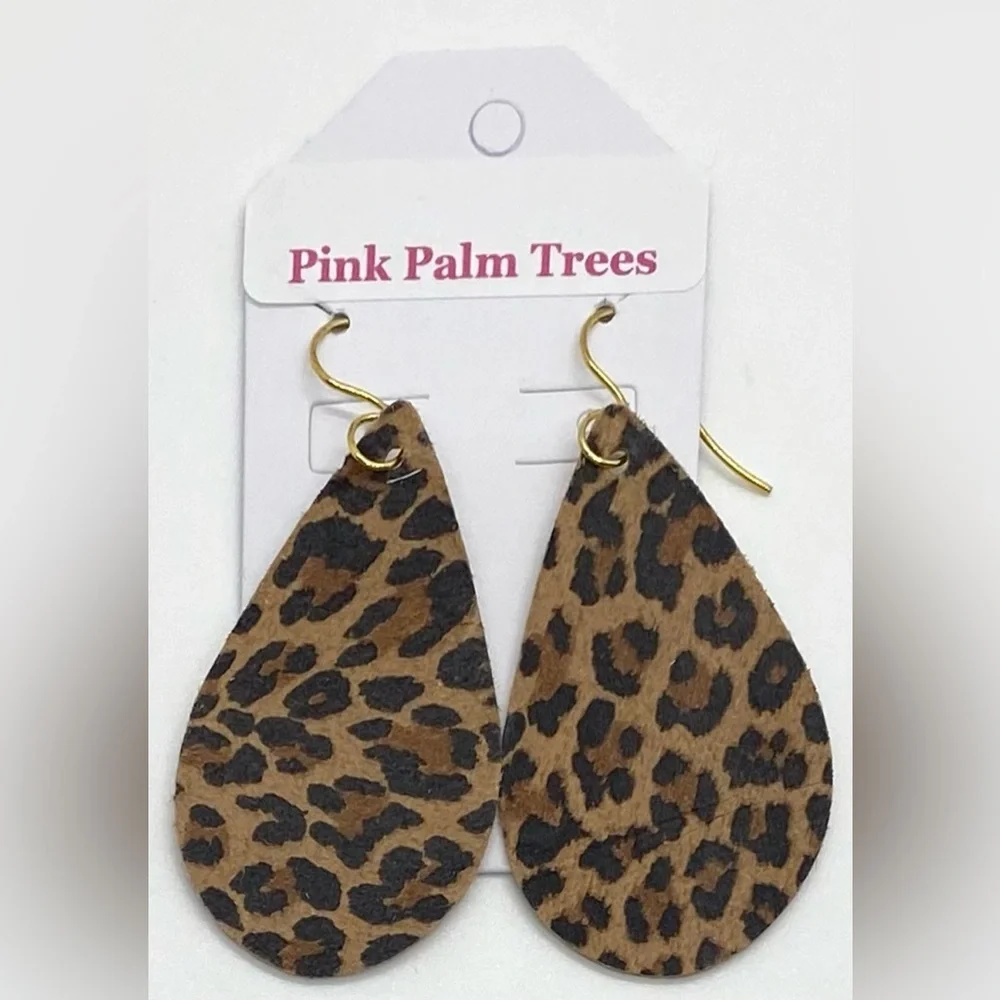 Brown Animal Print FauxFur Leather Dangle Earrings Boho Eclectic Y2K Festival - Picture 4 of 10